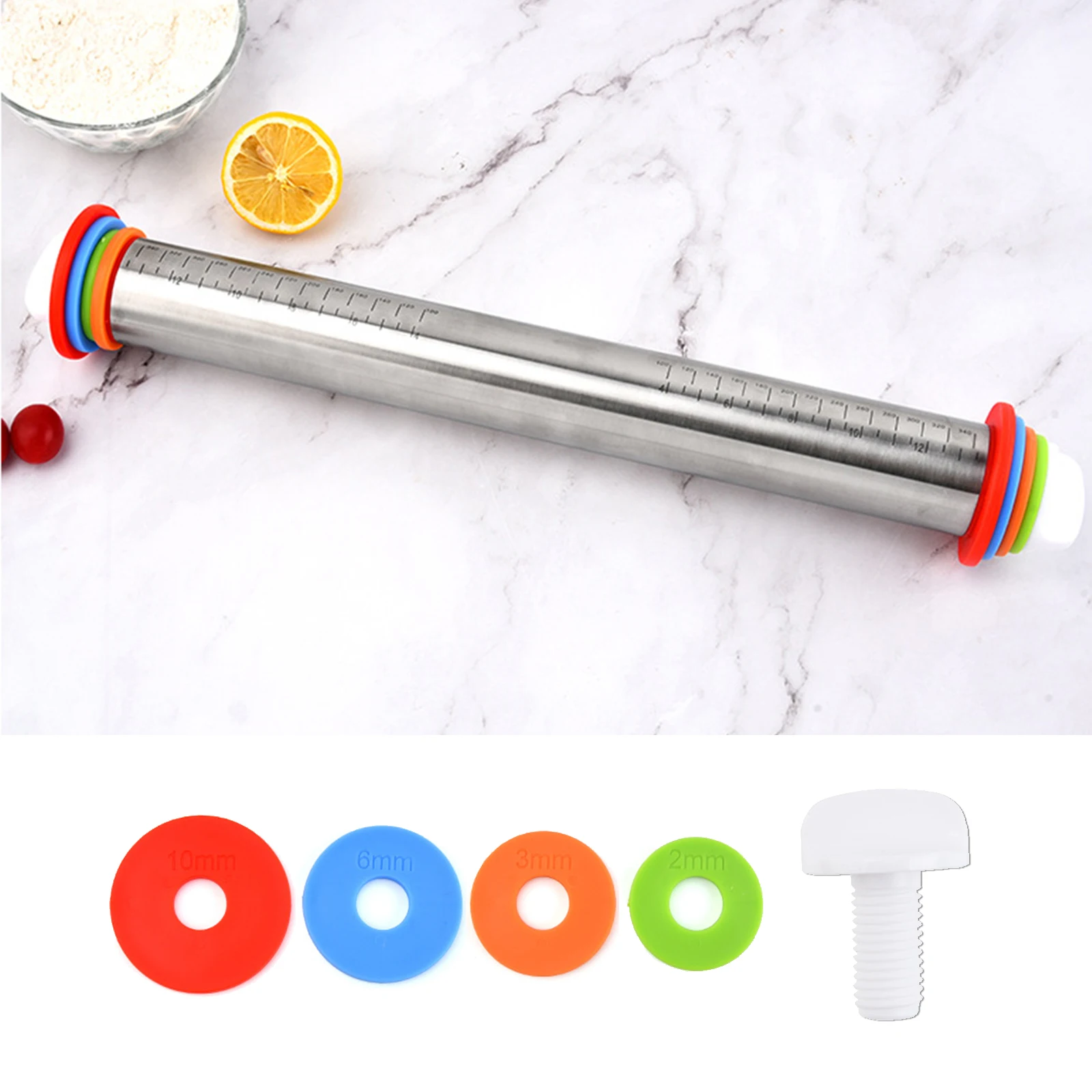 Скалка для теста из нержавеющей стали, Регулируемый ролик для теста, 4 съемных кольца, для приготовления пиццы 
Скалка для теста из нержавеющей стали, Регулируемый ролик для теста, 4 съемных кольца, для приготовления пиццы