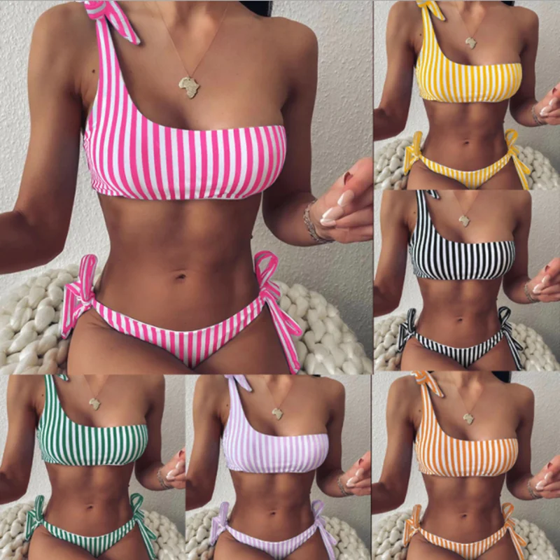2021One Shoulder Striped Women Swimsuits Brazilian Bikini Sexy Beachwear Swimwear Women 2 Pieces Push Up Bathing Suit Bikini Set
2021One Shoulder Striped Women Swimsuits Brazilian Bikini Sexy Beachwear Swimwear Women 2 Pieces Push Up Bathing Suit Bikini Set