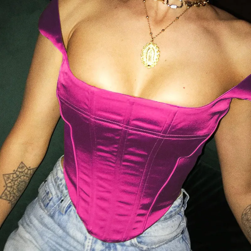 Women Sleeveless Summer Top Cropped Club Fashion Outfit Square Collar Satin Sexy Backless Bustier Corset Crop Tops
Women Sleeveless Summer Top Cropped Club Fashion Outfit Square Collar Satin Sexy Backless Bustier Corset Crop Tops