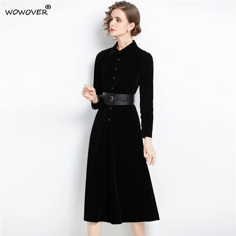 Elegant Designer Autumn Winter Clothes Long Sleeve Midi Belted Velour Dress for Women 2022 Christmas Party Vestidos Feminino
Elegant Designer Autumn Winter Clothes Long Sleeve Midi Belted Velour Dress for Women 2022 Christmas Party Vestidos Feminino