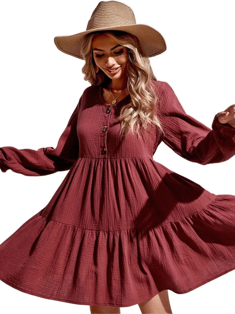 Women's Clothing 2021 Autumn and Winter The New V-neck Single-breasted Long Sleeve Solid Color Jumpsuit A-line Skirt
Women's Clothing 2021 Autumn and Winter The New V-neck Single-breasted Long Sleeve Solid Color Jumpsuit A-line Skirt