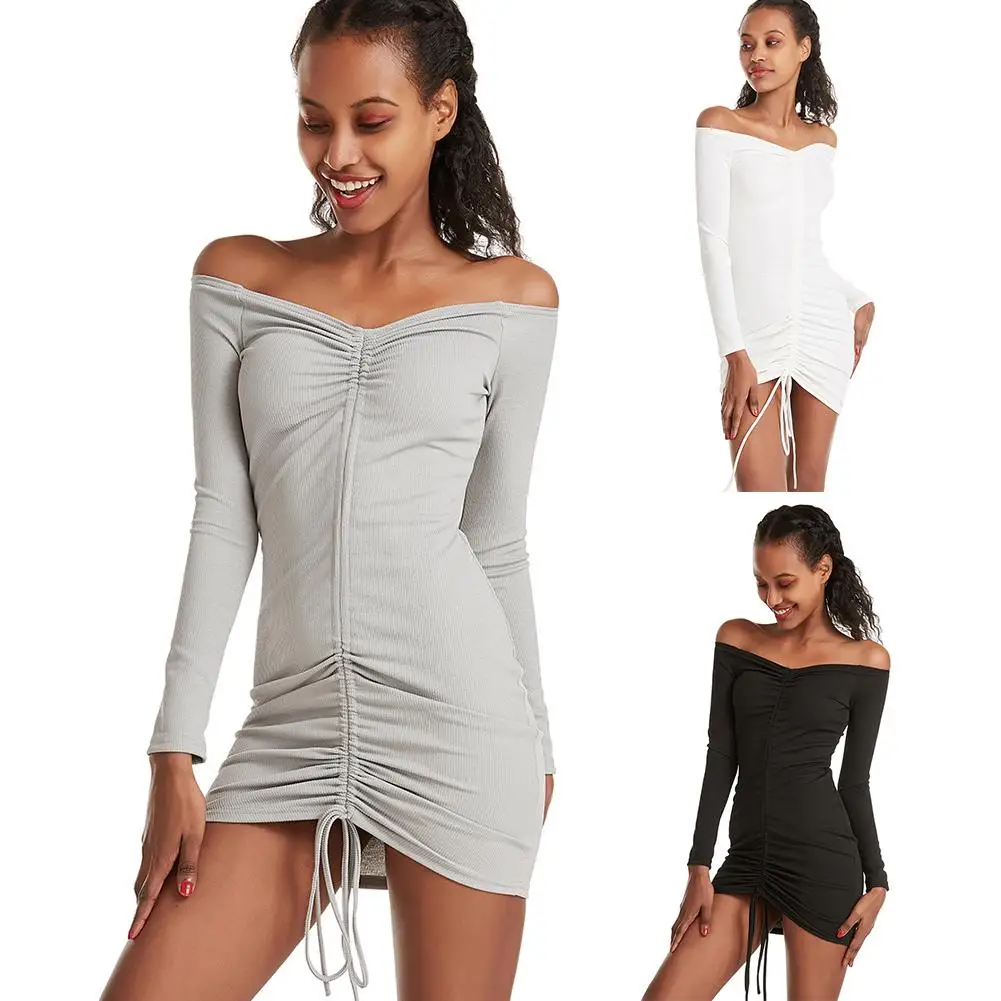 Fashion Women Summer Sexy Trendy Long Sleeve Off Shoulder Solid Color V-Neck Design Drawstring Bodycon Mini Dress 3 Colors
Fashion Women Summer Sexy Trendy Long Sleeve Off Shoulder Solid Color V-Neck Design Drawstring Bodycon Mini Dress 3 Colors