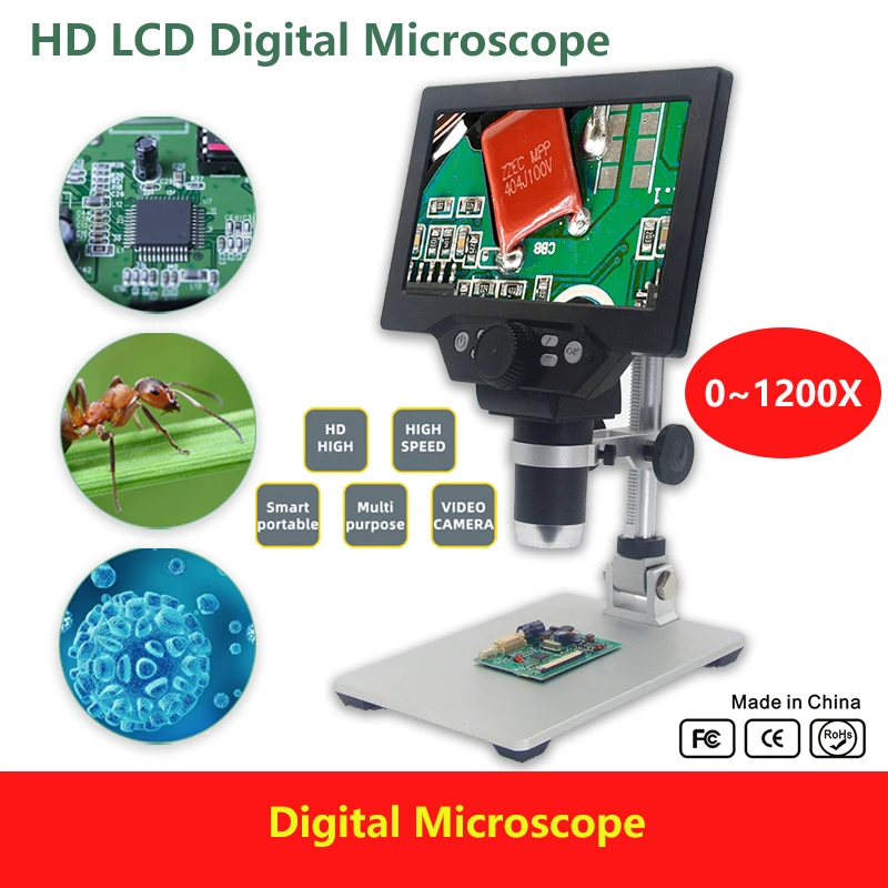 Digital 1200X Microscope Electronic 4.3/7 inch HD LCD Display 1-1200X Adjustable Continuous Amplification Magnifier Tool G600
Digital 1200X Microscope Electronic 4.3/7 inch HD LCD Display 1-1200X Adjustable Continuous Amplification Magnifier Tool G600