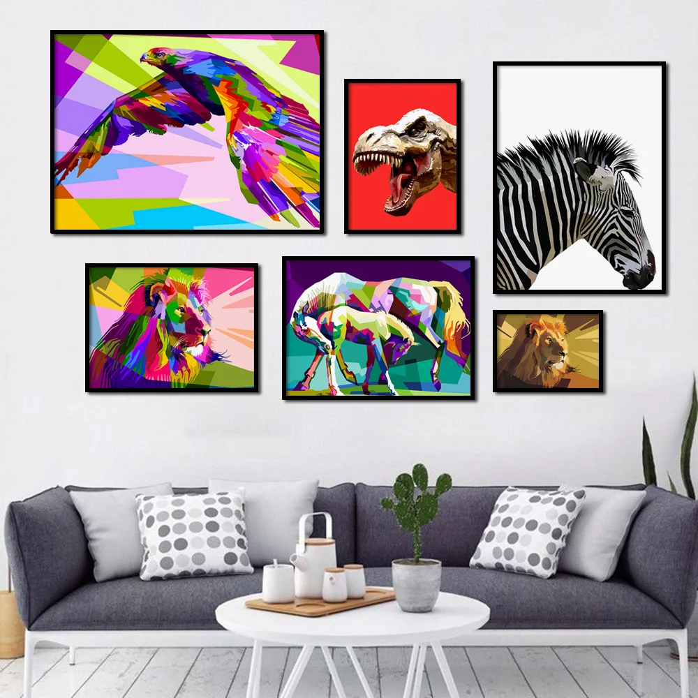Colorful Lion Zebra Eagle Horse Dinosaur Wall Art Canvas Painting Nordic Posters And Prints Wall Pictures for Living Room Decor
Colorful Lion Zebra Eagle Horse Dinosaur Wall Art Canvas Painting Nordic Posters And Prints Wall Pictures for Living Room Decor