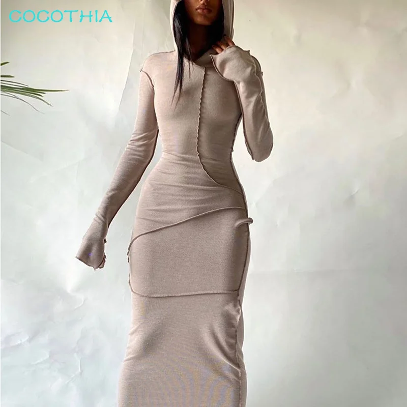 COCOTHIA Women Sexy Patchwork Hooded Long Sleeve Skinny Maxi T-Shirt Dress Women Autumn Winter Streetwear Fashion Casual Outfits
COCOTHIA Women Sexy Patchwork Hooded Long Sleeve Skinny Maxi T-Shirt Dress Women Autumn Winter Streetwear Fashion Casual Outfits