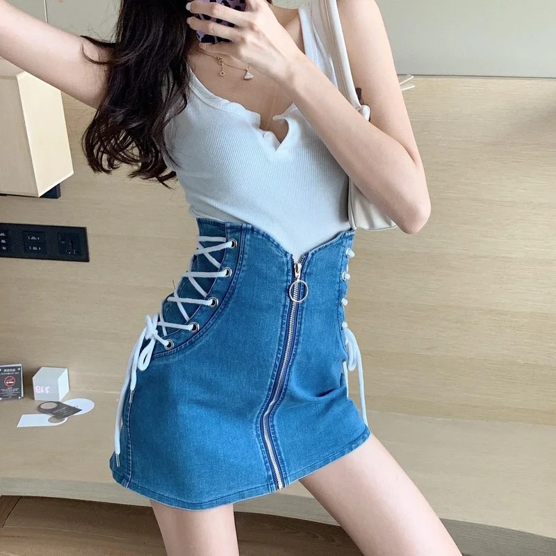 Women Clubwear Sexy Warp Slim Vintage Designer Oversized Pencil Denim Skirts Female Lace Up High Waist Zipper Mini Jean Skirts
Women Clubwear Sexy Warp Slim Vintage Designer Oversized Pencil Denim Skirts Female Lace Up High Waist Zipper Mini Jean Skirts