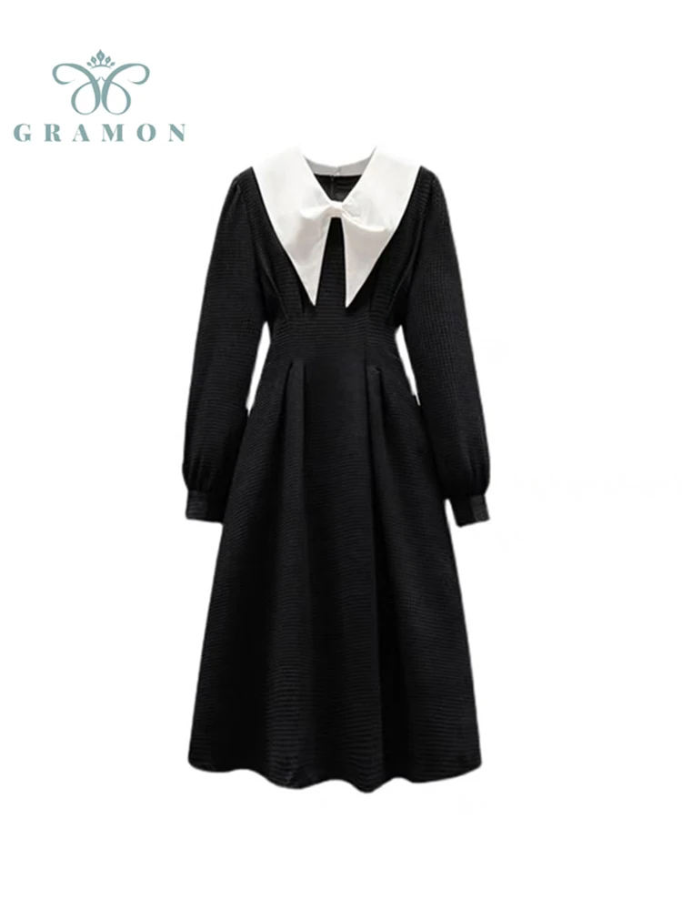 Female Dress Korean Fashion Plus Size Sweet Peter Pan Collar Bow Patchwork Solid Color Long Sleeve Zippers A-line Midi Vestidos
Female Dress Korean Fashion Plus Size Sweet Peter Pan Collar Bow Patchwork Solid Color Long Sleeve Zippers A-line Midi Vestidos