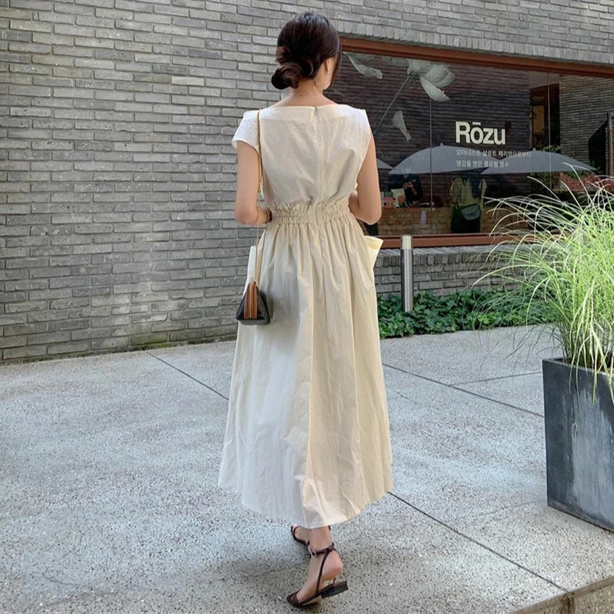 Korean Ins Summer French Style off-Shoulder Pleated Waist Tight Slimming Double Pocket Sleeveless Dress Vest Dress for Women
Korean Ins Summer French Style off-Shoulder Pleated Waist Tight Slimming Double Pocket Sleeveless Dress Vest Dress for Women