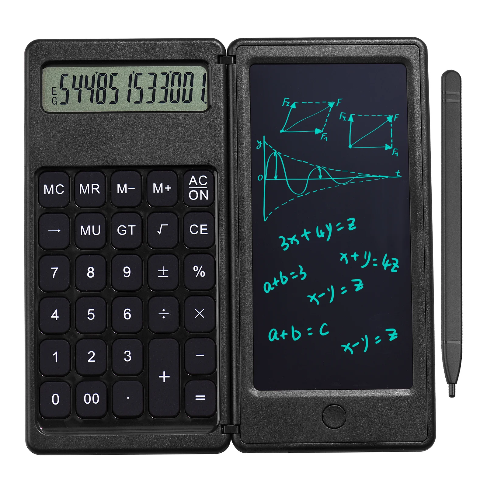 

Foldable calculator and 6-inch LCD tablet, digital drawing board, 12 bit screen with ball point pen, lock delete button function