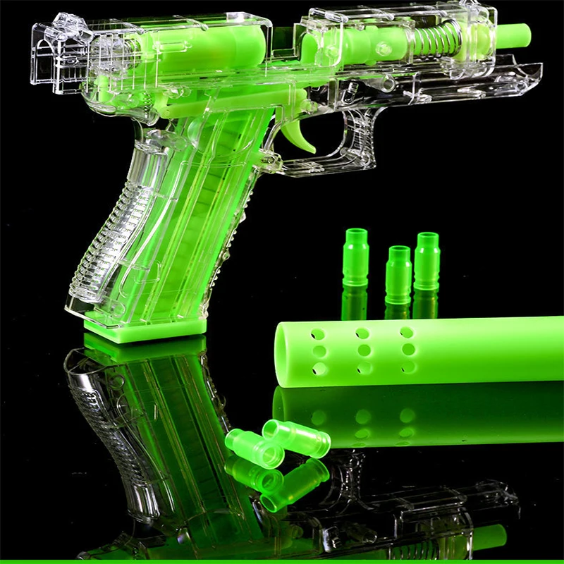 Фото Светящийся игрушечный пистолет Glock 2021 мягкая пуля EVA ручная загрузка чехол для