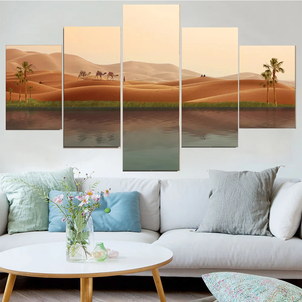 5 Pieces Wall Art Canvas Painting Desert Camels Oasis Landscape Poster Modern Home Living Room Modular Framework Decoration
5 Pieces Wall Art Canvas Painting Desert Camels Oasis Landscape Poster Modern Home Living Room Modular Framework Decoration