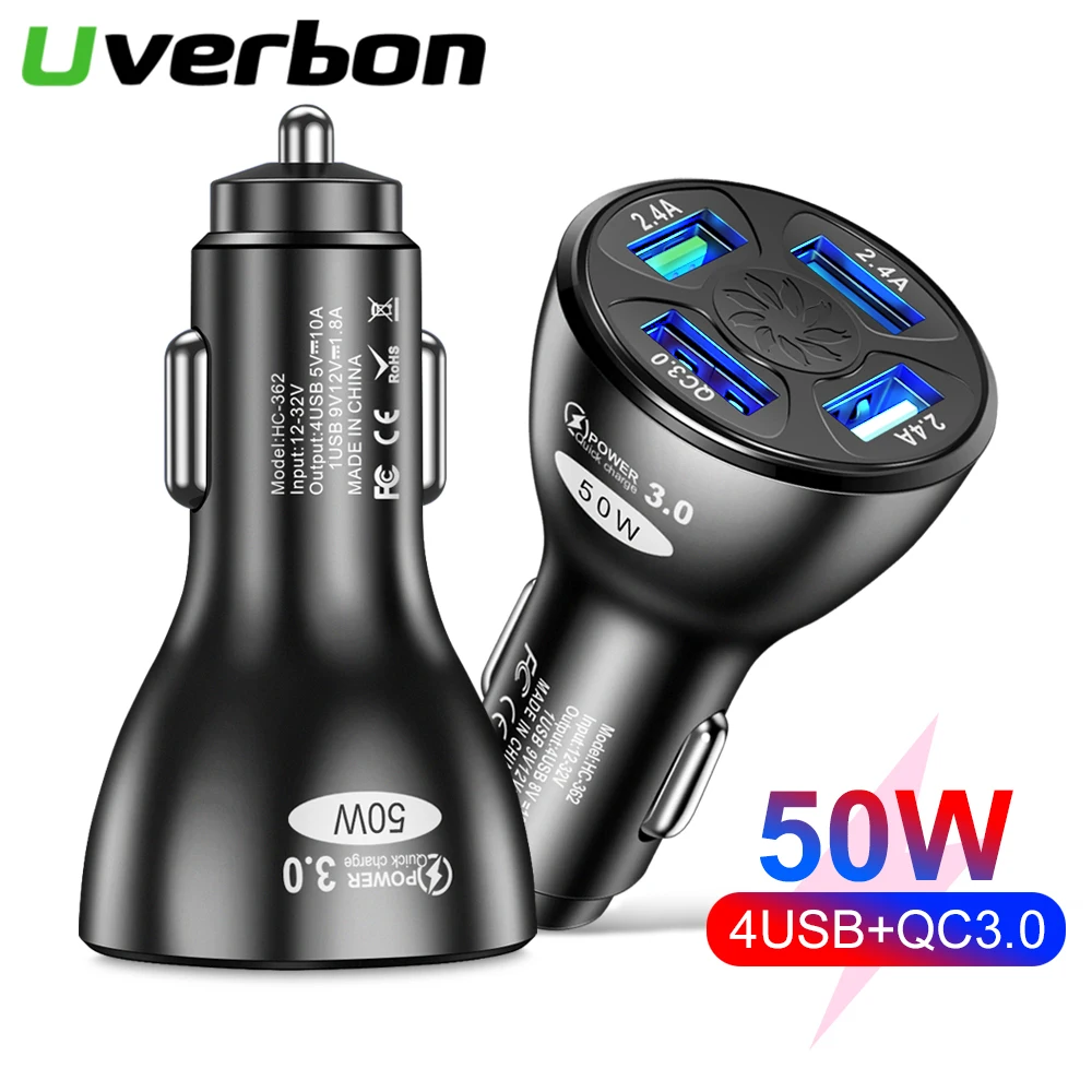 50W QC 3.0 USB Car Charger Quick Charge Portable 4 Ports Fast Charging Phone Adapter For iPhone 13 Xiaomi Samsung Huawei Tablet
50W QC 3.0 USB Car Charger Quick Charge Portable 4 Ports Fast Charging Phone Adapter For iPhone 13 Xiaomi Samsung Huawei Tablet