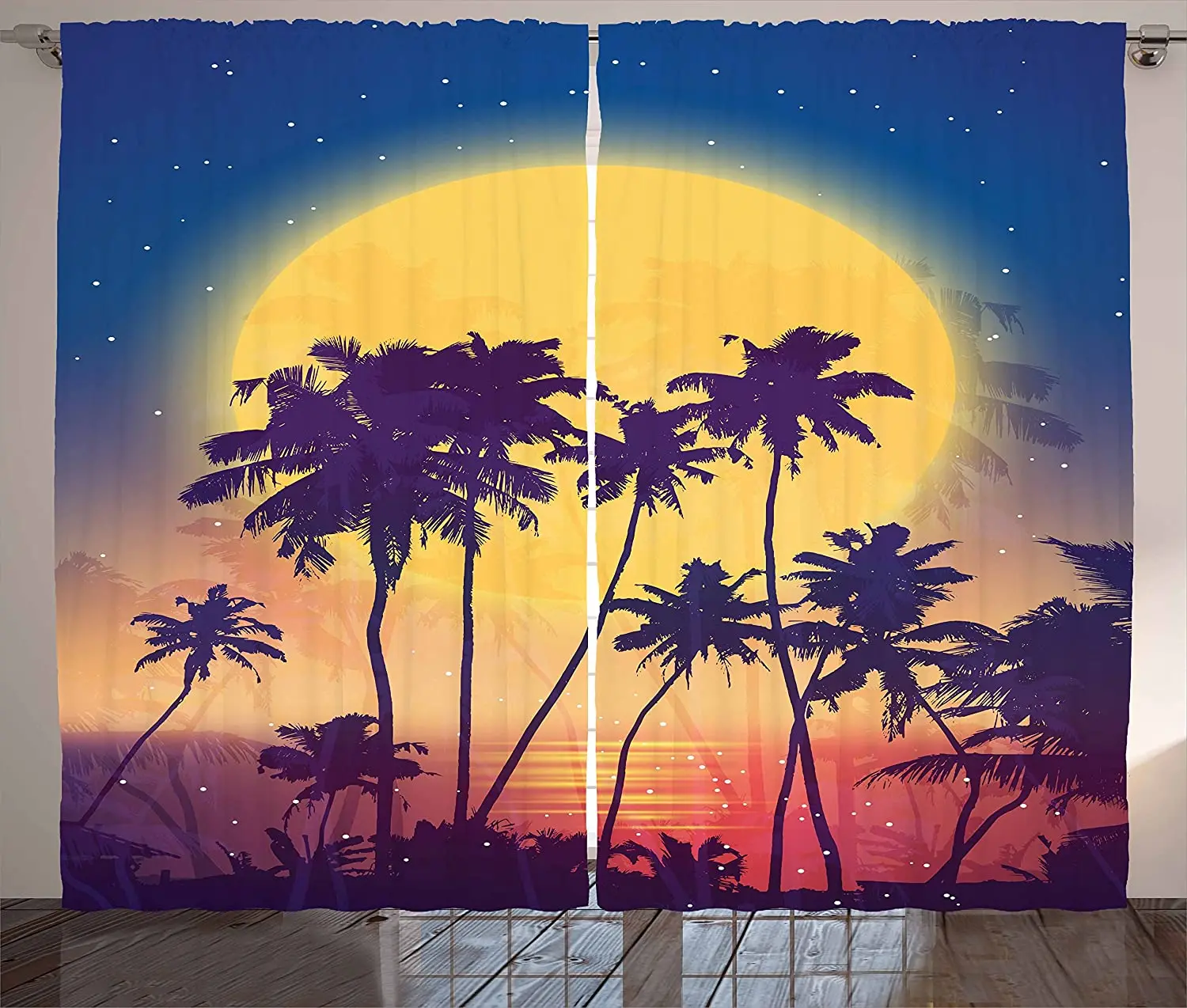 Tropical Blackout Curtains Retro Style Full Moon Rise with Palm Silhouettes Romantic Magic Night at The Beach Window Curtain
Tropical Blackout Curtains Retro Style Full Moon Rise with Palm Silhouettes Romantic Magic Night at The Beach Window Curtain