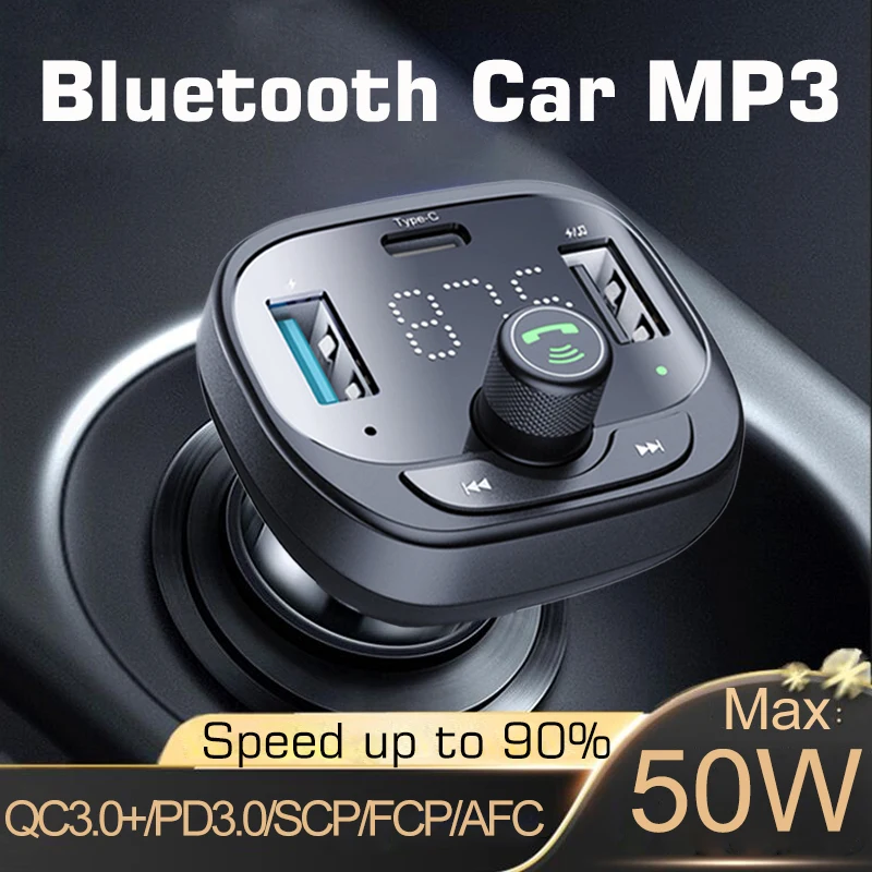 Автомобильное зарядное устройство PD 3 0 с FM-передатчиком и поддержкой Bluetooth 5 50 Вт -