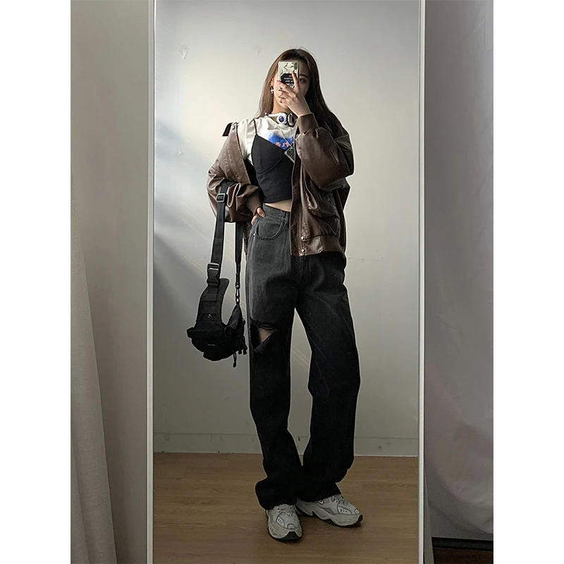 Women's Fashion Jeans Harajuku High Waist Hole Denim Pants For Women 2021 Summer Straight Loose Casual Gradient Vintage Clothes
Women's Fashion Jeans Harajuku High Waist Hole Denim Pants For Women 2021 Summer Straight Loose Casual Gradient Vintage Clothes