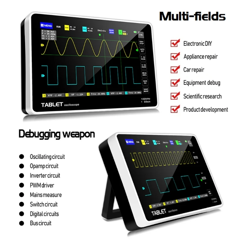 1013D Dual Channel 100M Bandwidth 1GS Sampling Rate Digital Tablet Oscilloscope
1013D Dual Channel 100M Bandwidth 1GS Sampling Rate Digital Tablet Oscilloscope