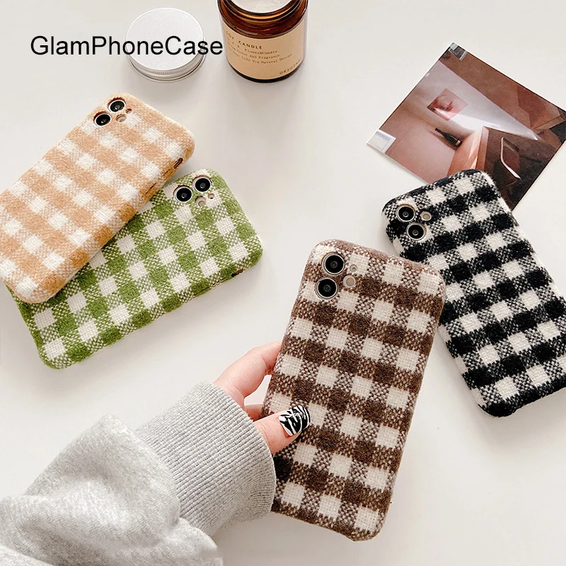 Чехол GlamPhone плюшевая в клетку блестящий чехол для iPhoneSE 2 11Pro/Max X XS Max XR мягкий