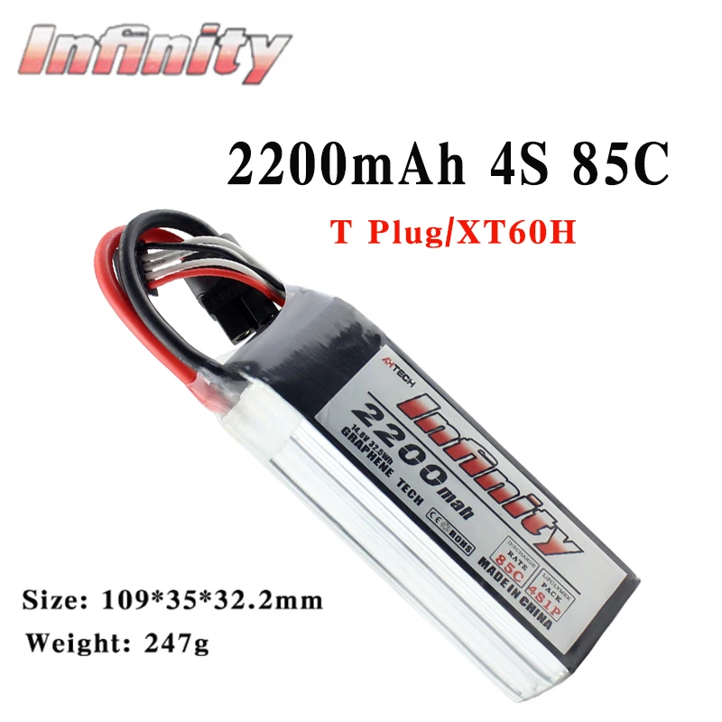 Infinity LiPo Battery 4S 2200mah 95C with T Plug XT60H Stecker Graphene Tech for RC Quadcopter Drone
Infinity LiPo Battery 4S 2200mah 95C with T Plug XT60H Stecker Graphene Tech for RC Quadcopter Drone
