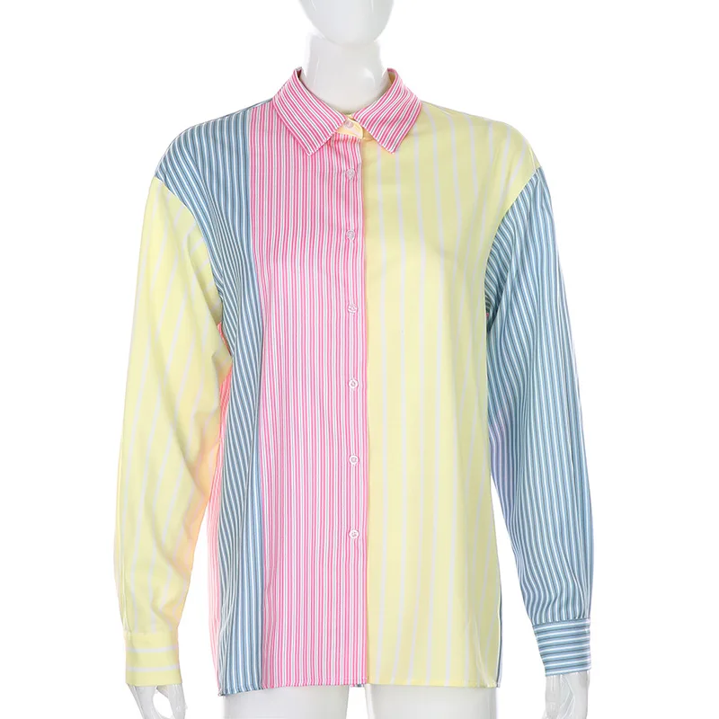 YHLZBNH Womens Casual Colorful Patchwork Contrast Shirt Fashion Autumn Striped Long-sleeved Lapel Single-breasted Shirt
YHLZBNH Womens Casual Colorful Patchwork Contrast Shirt Fashion Autumn Striped Long-sleeved Lapel Single-breasted Shirt