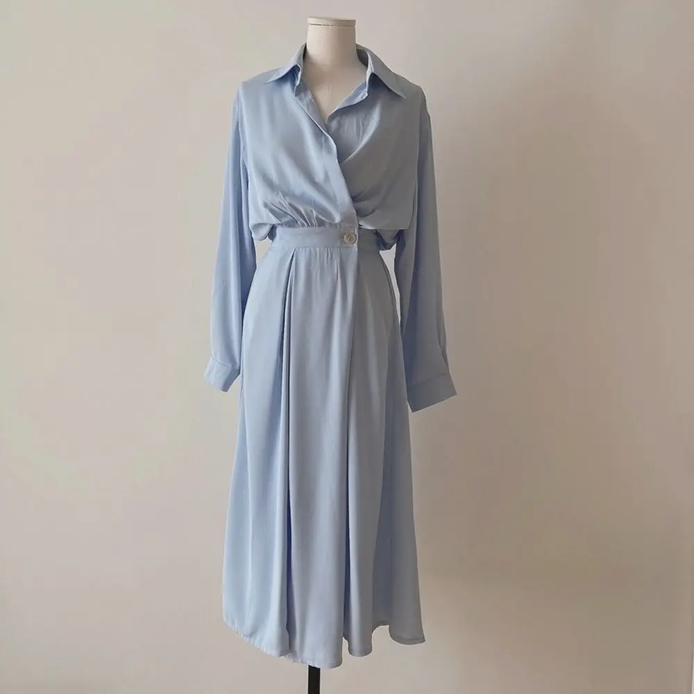 ZCSMLL Lapel Cross vestido One Buckle Pleated Waist Slimming Long-sleeved Dress Korea Fashion Solid Color 2021 Spring Summer
ZCSMLL Lapel Cross vestido One Buckle Pleated Waist Slimming Long-sleeved Dress Korea Fashion Solid Color 2021 Spring Summer