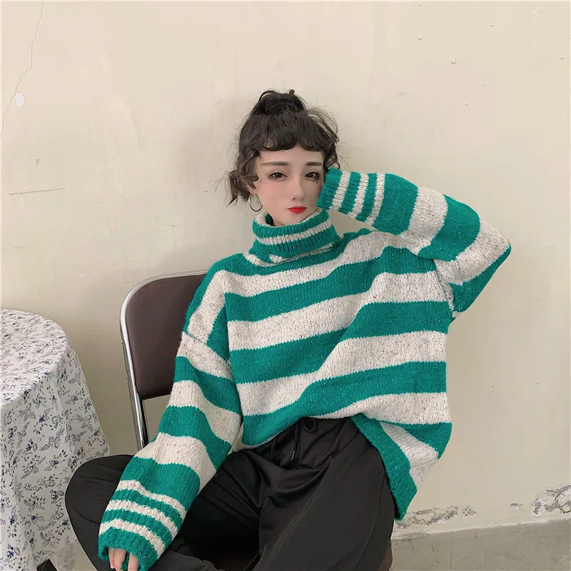 Women Turtleneck Sweaters Autumn Winter 2020 Pull Jumpers European Casual Striped Warm Sweaters Female oversized sweater Pull
Women Turtleneck Sweaters Autumn Winter 2020 Pull Jumpers European Casual Striped Warm Sweaters Female oversized sweater Pull
