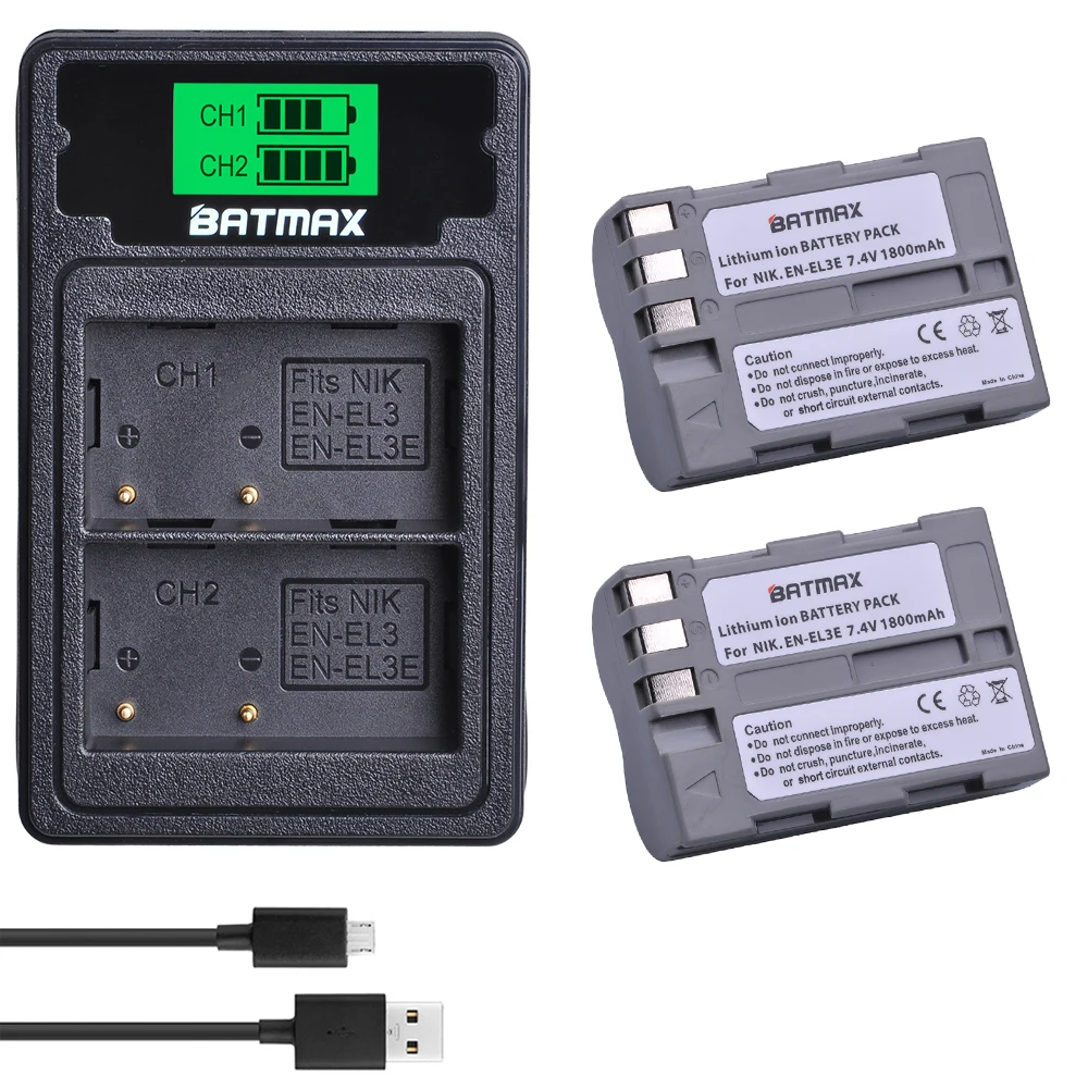 Batmax EN-EL3e EN-EL3 1800mAh Battery +LCD Dual Charger with Type C Port for Nikon D30 D50 D70 D70S D90 D80 D100 D200 D300
Batmax EN-EL3e EN-EL3 1800mAh Battery +LCD Dual Charger with Type C Port for Nikon D30 D50 D70 D70S D90 D80 D100 D200 D300
