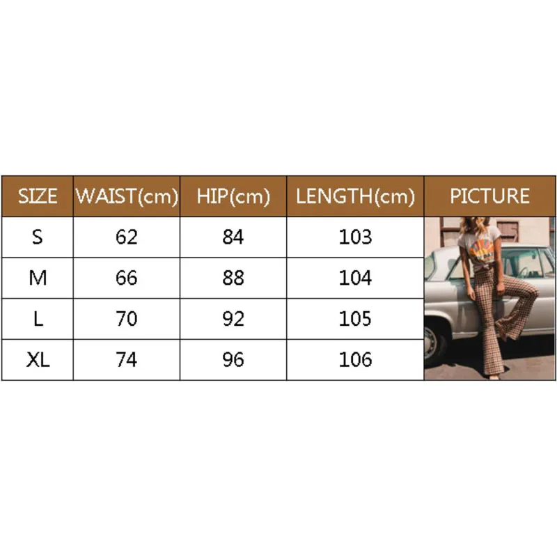 Women Ladies Retro Plaid Bell Pattern Bottom Long Flare Pants Fashion Girls Vintage High Waist Stretch Boho Hippi Trousers /BY
Women Ladies Retro Plaid Bell Pattern Bottom Long Flare Pants Fashion Girls Vintage High Waist Stretch Boho Hippi Trousers /BY