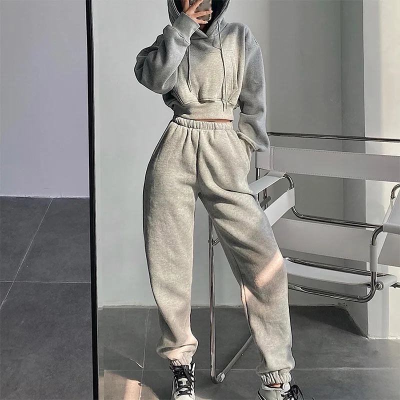 Women's Tracksuit Crop Top Hoodies Two Pieces Set High Waist Pullover Hooded Joggers Suit Female 2021 Autumn Lady Sportwear Sets
Women's Tracksuit Crop Top Hoodies Two Pieces Set High Waist Pullover Hooded Joggers Suit Female 2021 Autumn Lady Sportwear Sets