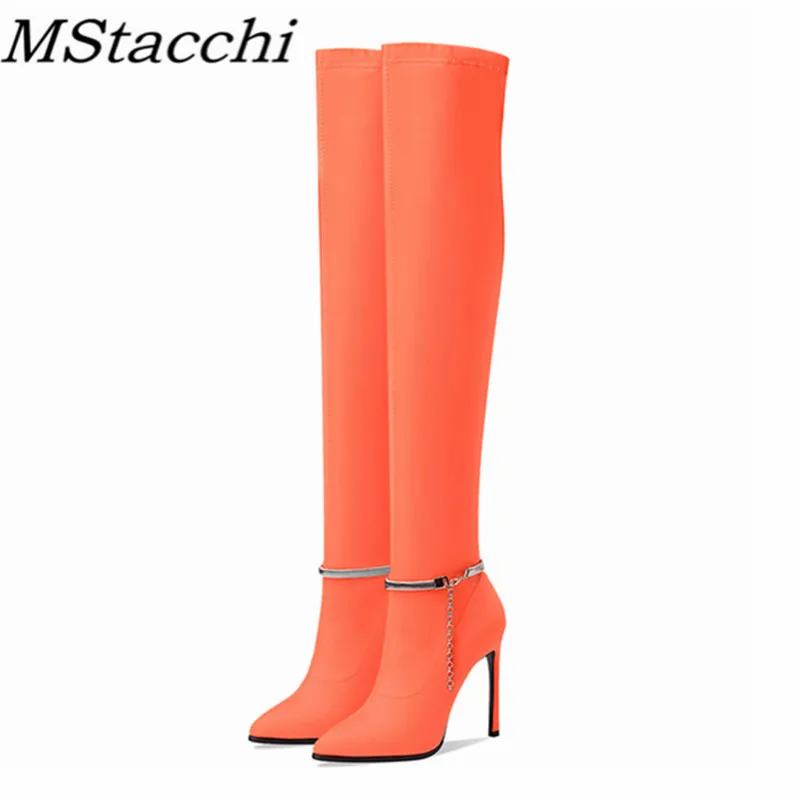 MStacchi High Heel Women's Knee Boots Pointed Toe Silver Chain Decoration Rose Red Purple Thin Heel Shoes Sexy Femme Long Boots
MStacchi High Heel Women's Knee Boots Pointed Toe Silver Chain Decoration Rose Red Purple Thin Heel Shoes Sexy Femme Long Boots