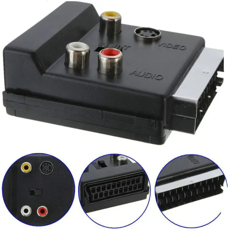 

20-контактный Переходник SCART на 3 RCA S-Video, аудио-и видеоадаптер, штекер SCART на 3RCA Jack S Video AV TV, конвертер с входом/выходом