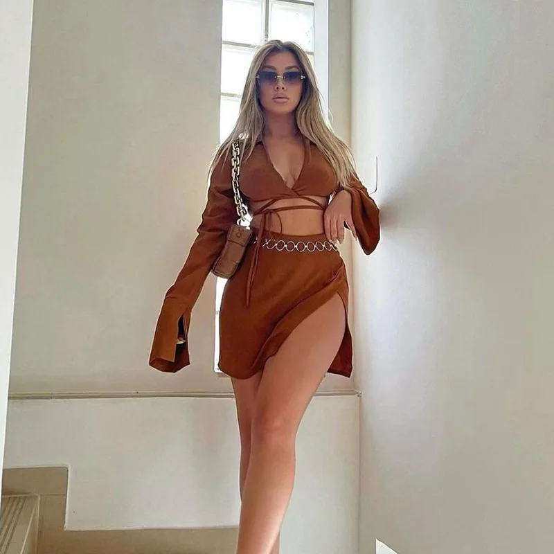 2021 Summer Solid Color Two-Piece Set Long-Sleeved Top+Mini Skirt Flared Sleeves Lace Design Clubwear Party
2021 Summer Solid Color Two-Piece Set Long-Sleeved Top+Mini Skirt Flared Sleeves Lace Design Clubwear Party