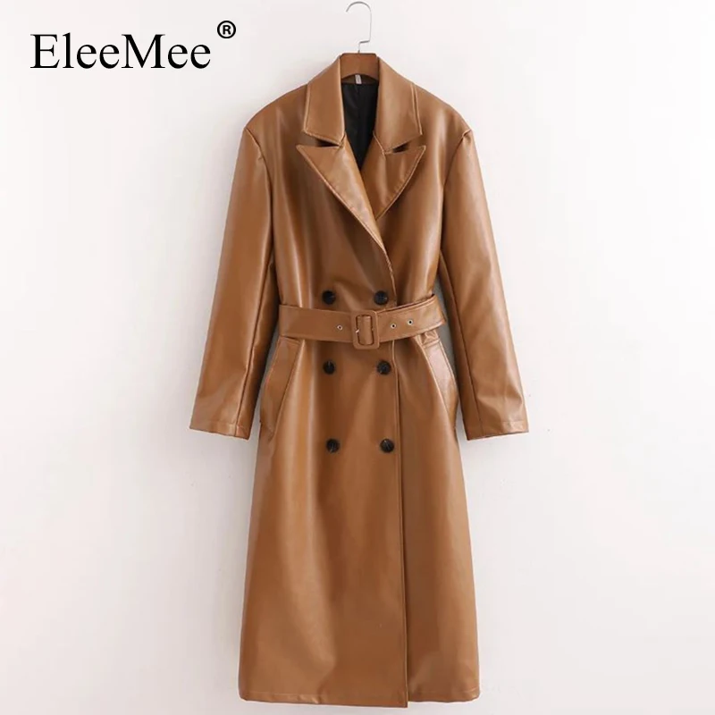 EleeMee Faux Leather Trench Coat For Women Long Coat Double Breasted Slim Tailored Collar Belt Brown Pu Windbreaker Size S-L
EleeMee Faux Leather Trench Coat For Women Long Coat Double Breasted Slim Tailored Collar Belt Brown Pu Windbreaker Size S-L