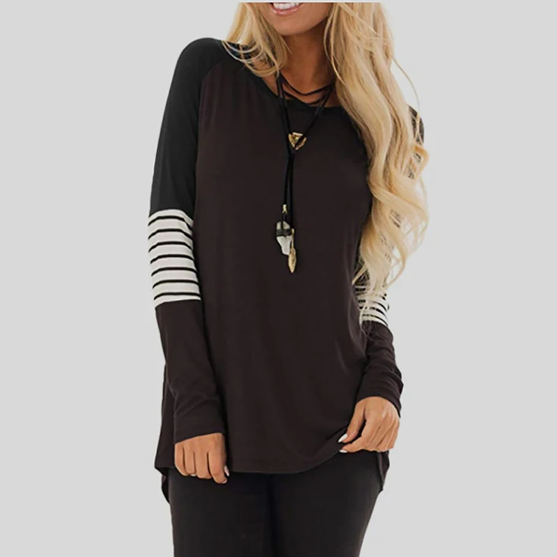 Europe Women Long Sleeve O-Neck T-Shirt Stripes Spliced T shirt Casual Streetwear L0721042 
Europe Women Long Sleeve O-Neck T-Shirt Stripes Spliced T shirt Casual Streetwear L0721042