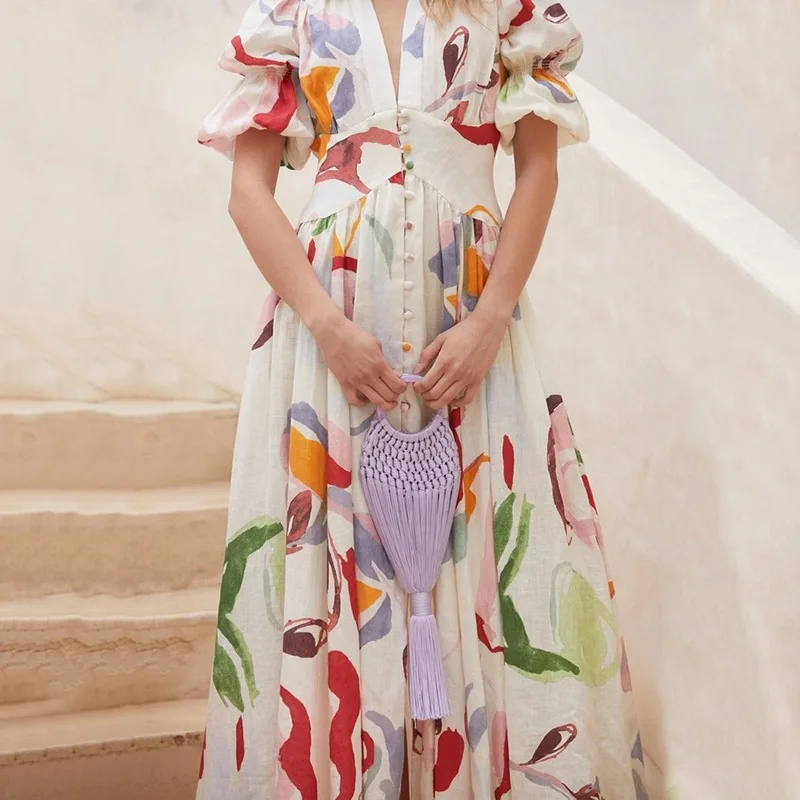 Mandylandy Dress Spring Summer Short Sleeve V-neck Single Breasted High Waist Slit Dress Women's Casual Floral Print Slim Dress
Mandylandy Dress Spring Summer Short Sleeve V-neck Single Breasted High Waist Slit Dress Women's Casual Floral Print Slim Dress