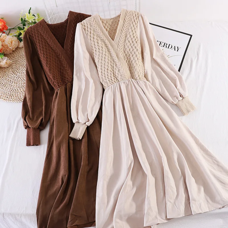 Maxi Dresses For Women V-neck Sweet Slim Fit Robe Fake Two Patchwork Ribbed Knitted Vestidos 2021 Korean Fashion Long Dress Robe
Maxi Dresses For Women V-neck Sweet Slim Fit Robe Fake Two Patchwork Ribbed Knitted Vestidos 2021 Korean Fashion Long Dress Robe