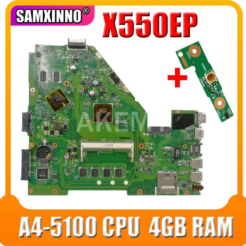 AKEMY X550EP Laptop motherboard For Asus X550E X550EP X550E D552E X552E original mainboard A4-5100 CPU 4GB RAM
AKEMY X550EP Laptop motherboard For Asus X550E X550EP X550E D552E X552E original mainboard A4-5100 CPU 4GB RAM