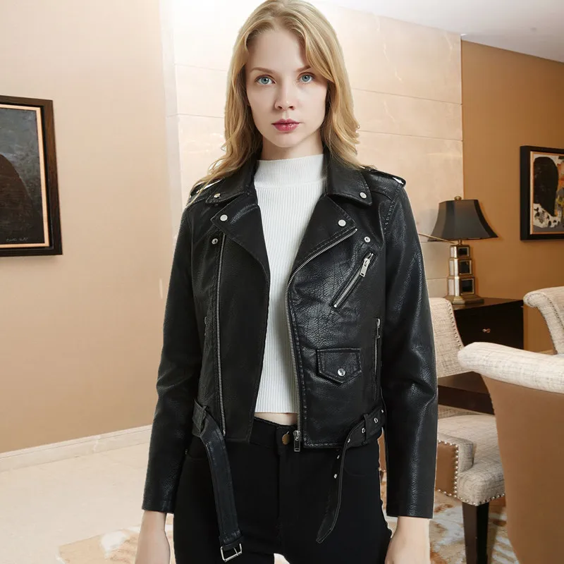 Spring and autumn new high waisted Korean leather jacket for women's short, slim and versatile belt PU Leather Motorcycle Jacket
Spring and autumn new high waisted Korean leather jacket for women's short, slim and versatile belt PU Leather Motorcycle Jacket