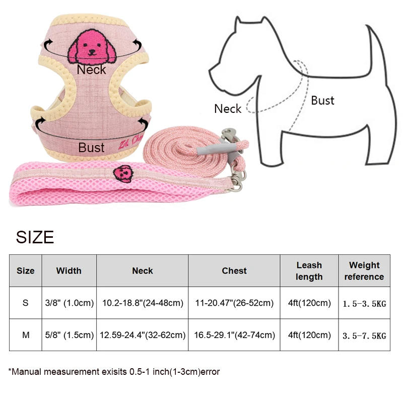 Dog Harness Leash Set Adjustable Clip Breathable Lining Cute Embroidery Lattice for Small Medium Dog Leashes Outdoor
Dog Harness Leash Set Adjustable Clip Breathable Lining Cute Embroidery Lattice for Small Medium Dog Leashes Outdoor