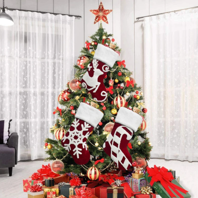 

2021 рождественские носки, Подарочный пакет, Вышитые рождественские носки, лось, конопля, рождественские подарки, Рождественский кулон, кошма...