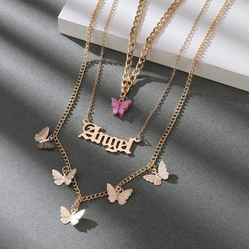 Fashion Gold Chain Necklace Female Acrylic Butterfly Double Layer Letter Alphabet Angel Pendant Necklace Jewelry For Women
Fashion Gold Chain Necklace Female Acrylic Butterfly Double Layer Letter Alphabet Angel Pendant Necklace Jewelry For Women