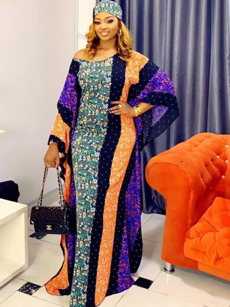 African Floral Dress Women Gown Batwing Sleeve Loose Robes 2021 Summer Fashion Panelled Elegant Streetwear African Dress Boubou 
African Floral Dress Women Gown Batwing Sleeve Loose Robes 2021 Summer Fashion Panelled Elegant Streetwear African Dress Boubou