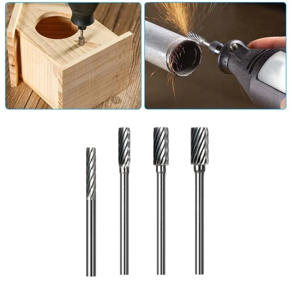 4 Options 3x3-6mm Rotary File Type A Single Striation Cemented Carbide Rotary Burr 1/8" Shank Wood Carving Rotary Burrs
4 Options 3x3-6mm Rotary File Type A Single Striation Cemented Carbide Rotary Burr 1/8" Shank Wood Carving Rotary Burrs