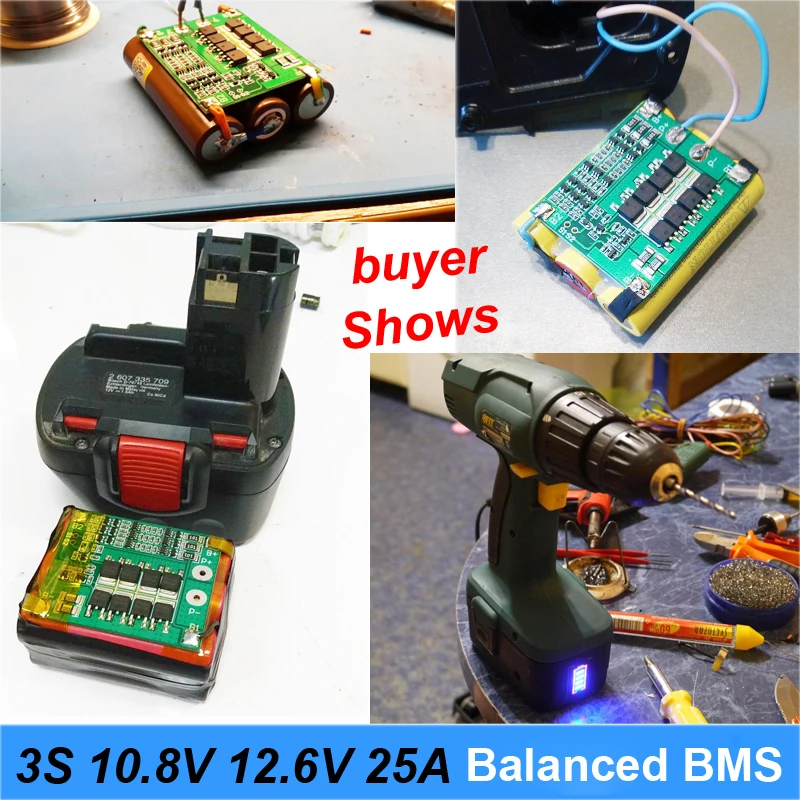 Защитная плата баланса литий-ионной батареи Turmera 3S 25A BMS для аккумулятора отвертки