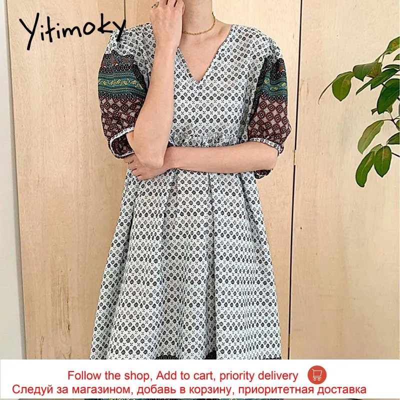 Yitimoky Vintage Women Dresses V-Neck Puff Sleeve 2021 Summer Fashion Korean New Printing Patchwork Bohemian Pullover Dress
Yitimoky Vintage Women Dresses V-Neck Puff Sleeve 2021 Summer Fashion Korean New Printing Patchwork Bohemian Pullover Dress