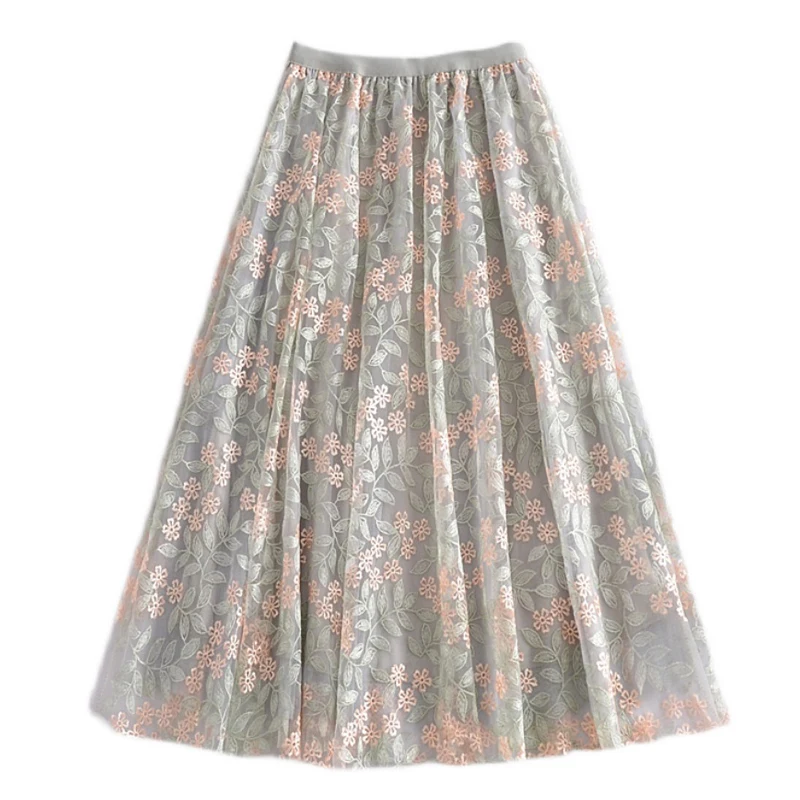 Women Summer Mesh Skirt Flower Embroidery Women A-Line Pleated Skirt Stretch High Waist Women Boho Skirt Femme Faldas Jupe Saia
Women Summer Mesh Skirt Flower Embroidery Women A-Line Pleated Skirt Stretch High Waist Women Boho Skirt Femme Faldas Jupe Saia