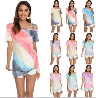 2021 European and American foreign trade cross border new printing gradient shoulder short sleeve hem kink T-shirt for women
2021 European and American foreign trade cross border new printing gradient shoulder short sleeve hem kink T-shirt for women
