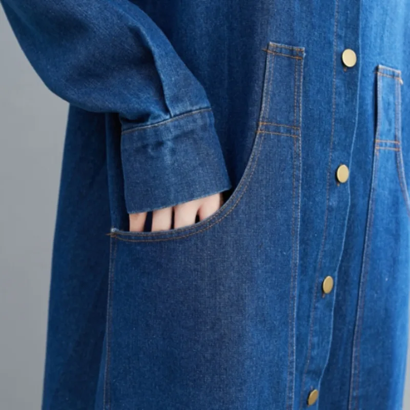 #2248 Autumn Blue Denim Dresses For Women Large Size Full Sleeve Loose Shirt Dress Female Vintage Single Button Big Pockets Top
#2248 Autumn Blue Denim Dresses For Women Large Size Full Sleeve Loose Shirt Dress Female Vintage Single Button Big Pockets Top