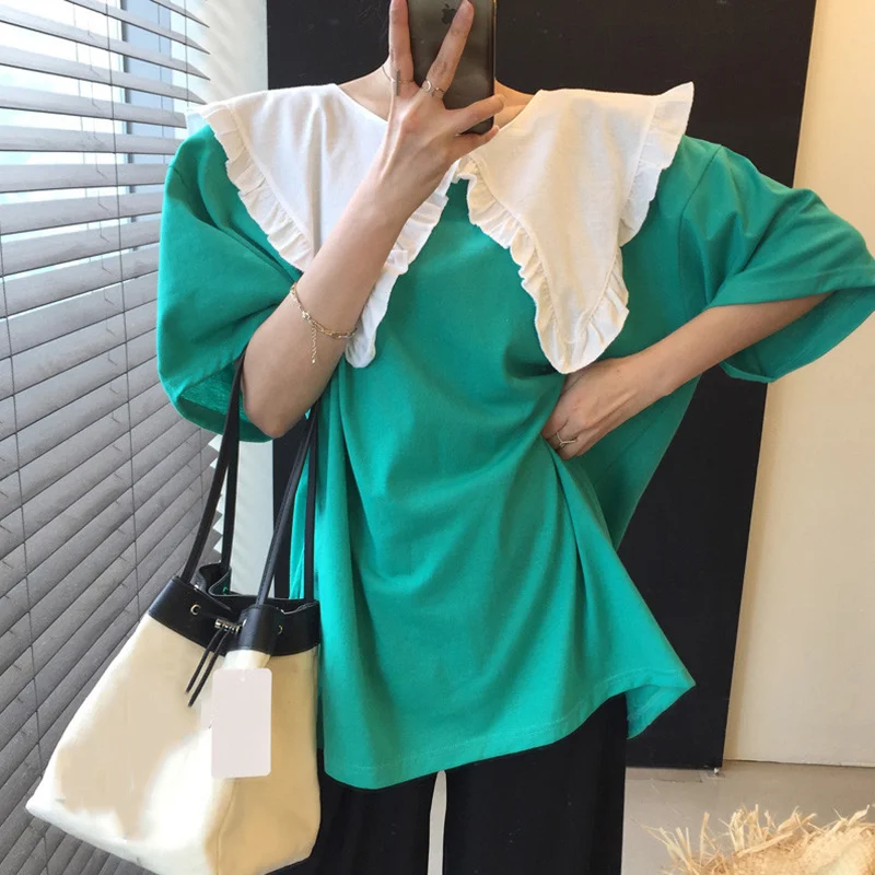 Three years - loose short sleeve women's T-shirt, caramel summer dress, large lapel and contrast seam, solid color
Three years - loose short sleeve women's T-shirt, caramel summer dress, large lapel and contrast seam, solid color