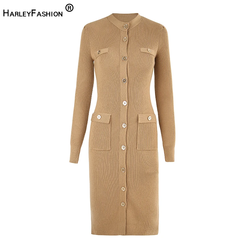 HarleyFashion Elegant Itian Stylish Long Sleeve Wool Blend Khaki Sheath Long Sweater Knitted Dress with Gold Buttons Top Quality 
HarleyFashion Elegant Itian Stylish Long Sleeve Wool Blend Khaki Sheath Long Sweater Knitted Dress with Gold Buttons Top Quality