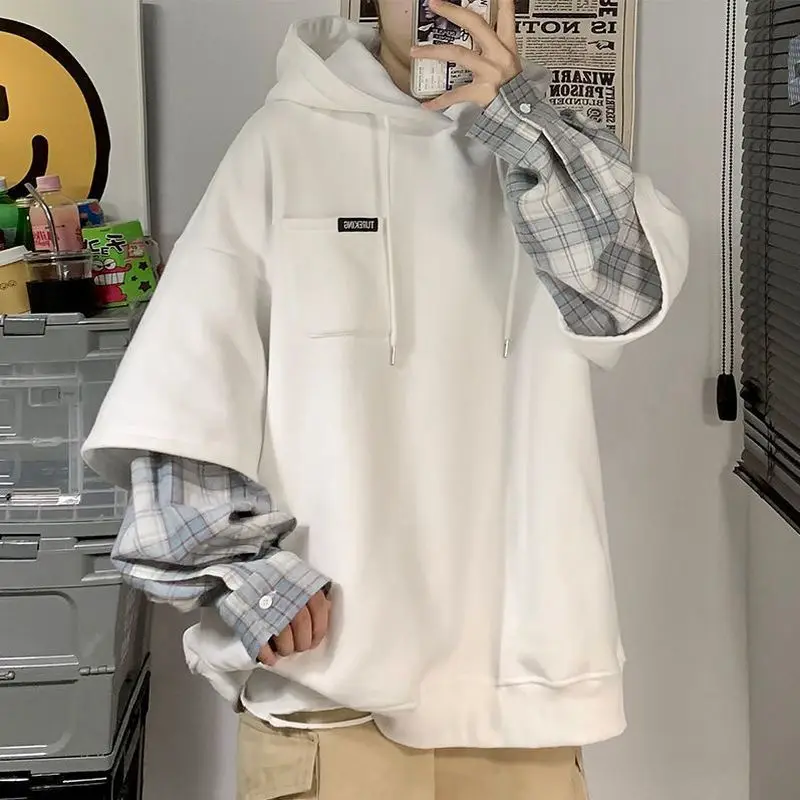 Fake Two-piece Hoodie Men Autumn New Korean Fashion Splicing Long-sleeved Pullover Male Hong-Kong Style Casual Aesthetic Clothes
Fake Two-piece Hoodie Men Autumn New Korean Fashion Splicing Long-sleeved Pullover Male Hong-Kong Style Casual Aesthetic Clothes